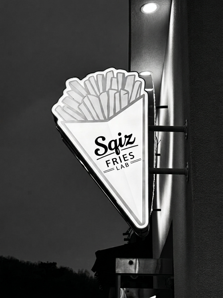 스퀴즈 프라이즈 랩 — Sqiz Fries Lab 간판 야경